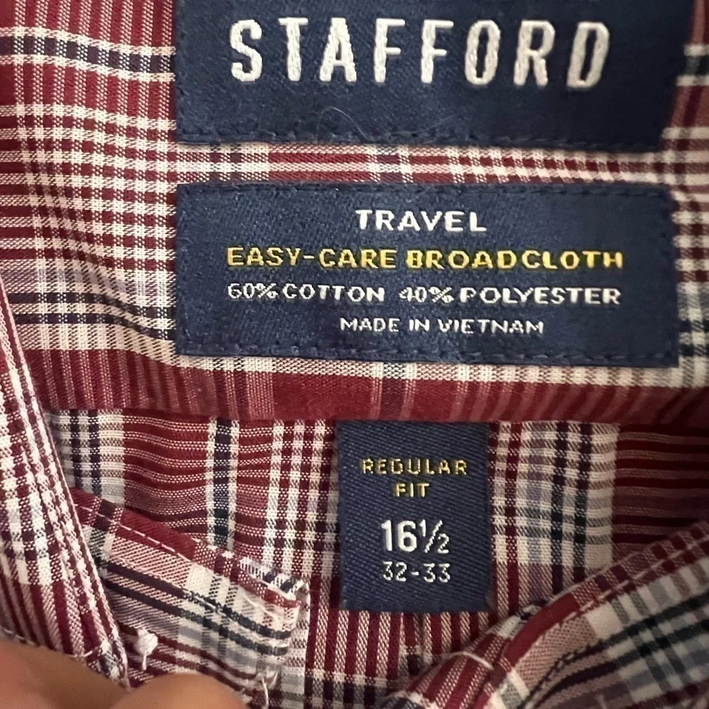 RED White and Blue Checkeed, Gingham Long Sleeve Stafford regular fit shirt - Picture 5 of 5